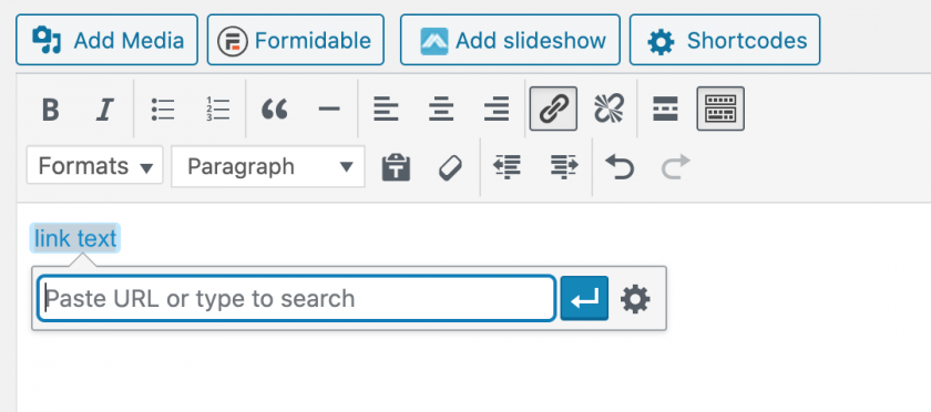 figure 1 - University of Maine System Content Management Add a Link. See above for description.