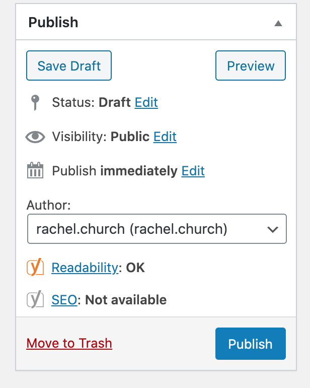 figure 1 - University of Maine System Content Management Publish settings. See above for description.