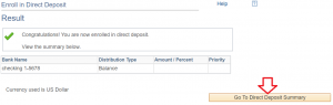 Direct Deposit Enrollment Result Page