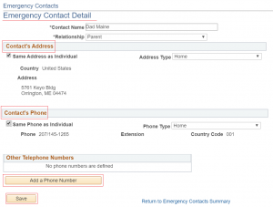 MaineStreet Emergency Contact Detail
