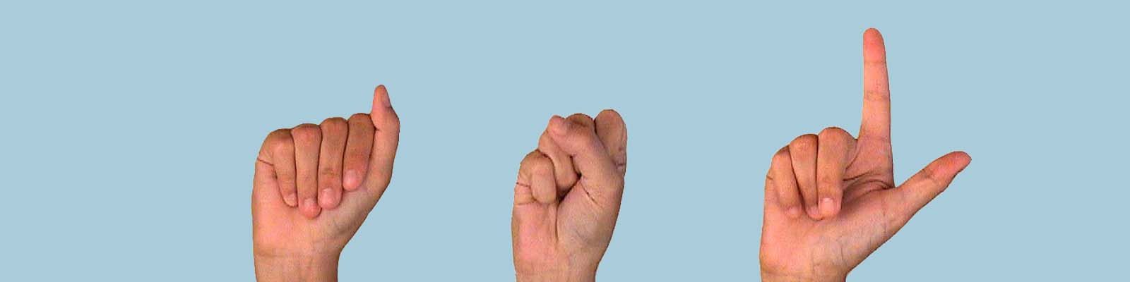 three hands spelling ASL in American Sign Language