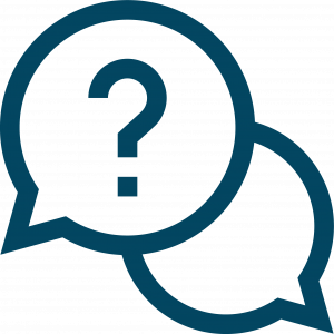 Two chat bubbles. One with questions mark, the other is empty