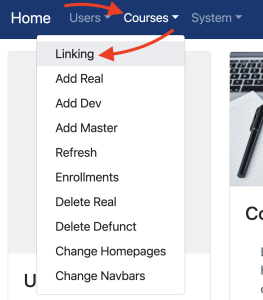 Screenshot for Step Four illustrating that a user should click courses on the top bar, then linking.