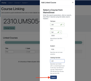 A screenshot depicting that a user should enter parameters within the form fields, then click the blue search bar.